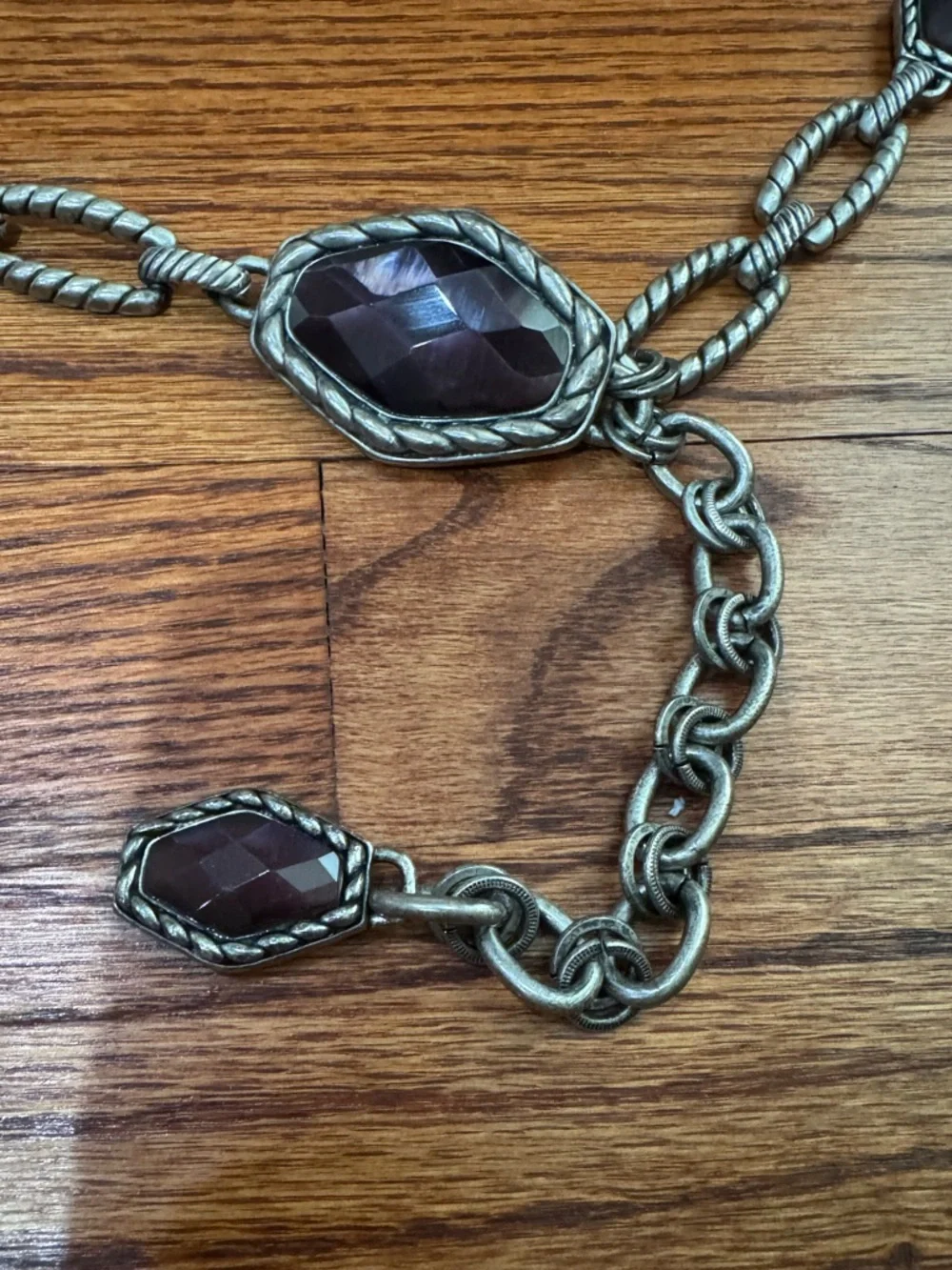 Brushed silver with Deep Purple Faceted Stones belt